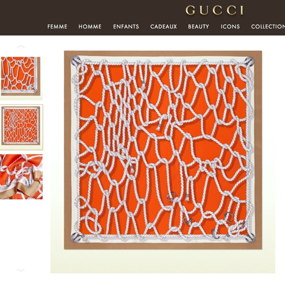 New Gucci Scarf GG Logo Ropes Print Nautical Style Silk Wrap - Picture 4 of 14